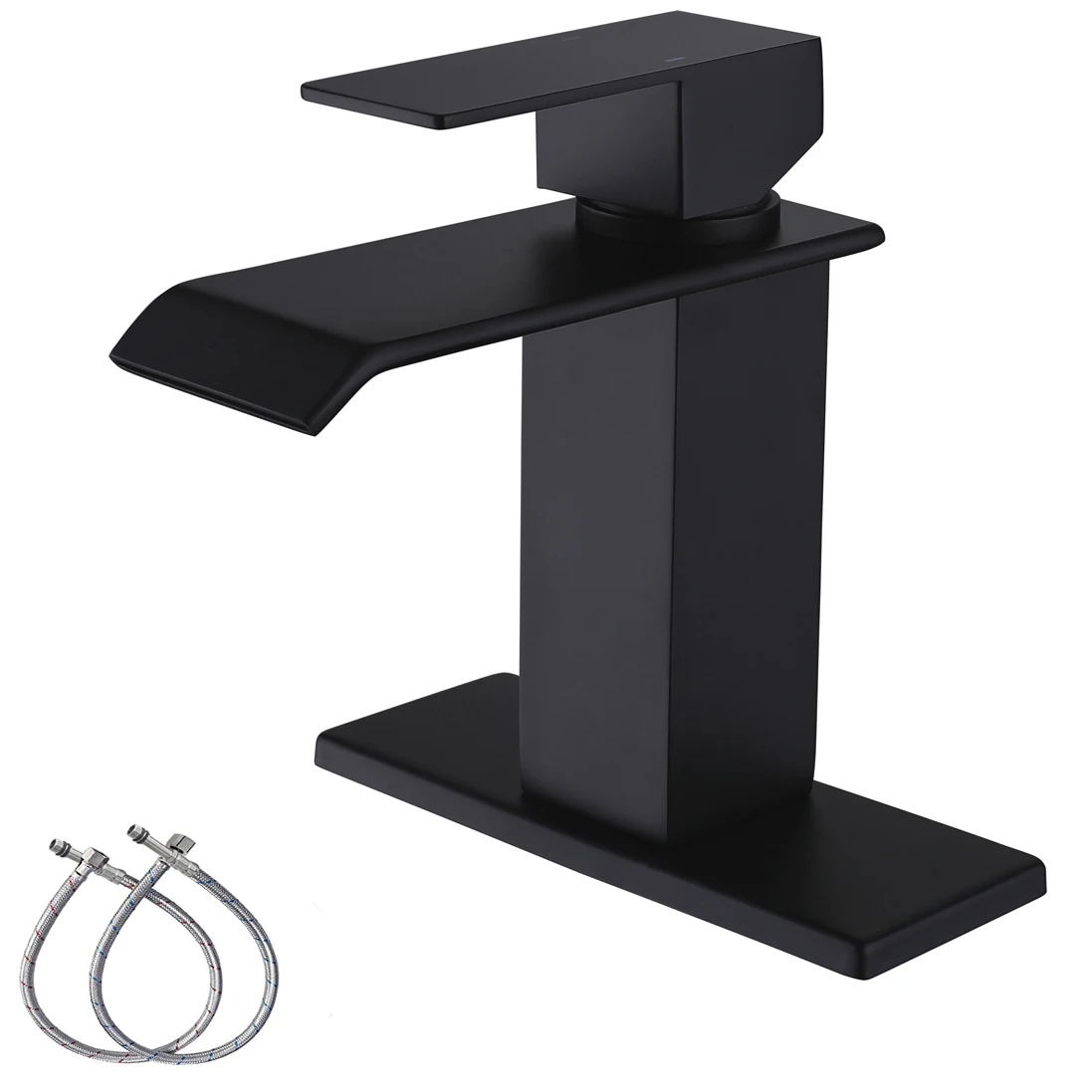 Deck Mount Bathroom Faucet Single Handle   Waterfall Basin Faucet Hot and Cold Water Mixer Tap, Deck Plate Tap Cover,Matte Black