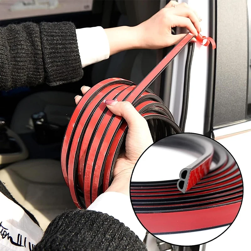 5Meters Car Door Seal Strips Sticker Weatherstrip Rubber B Shape Door Seals Sound Insulation 5 Holes Auto Door Sealant