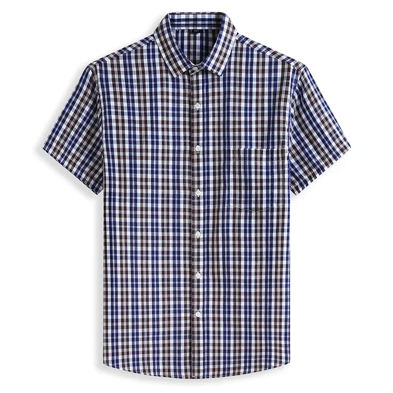 New Summer Men Shirts Fashion Chemise Checkered Shirts Short Sleeve Shirt Men Blouse 8XL Plaid Shirt Men's Clothing