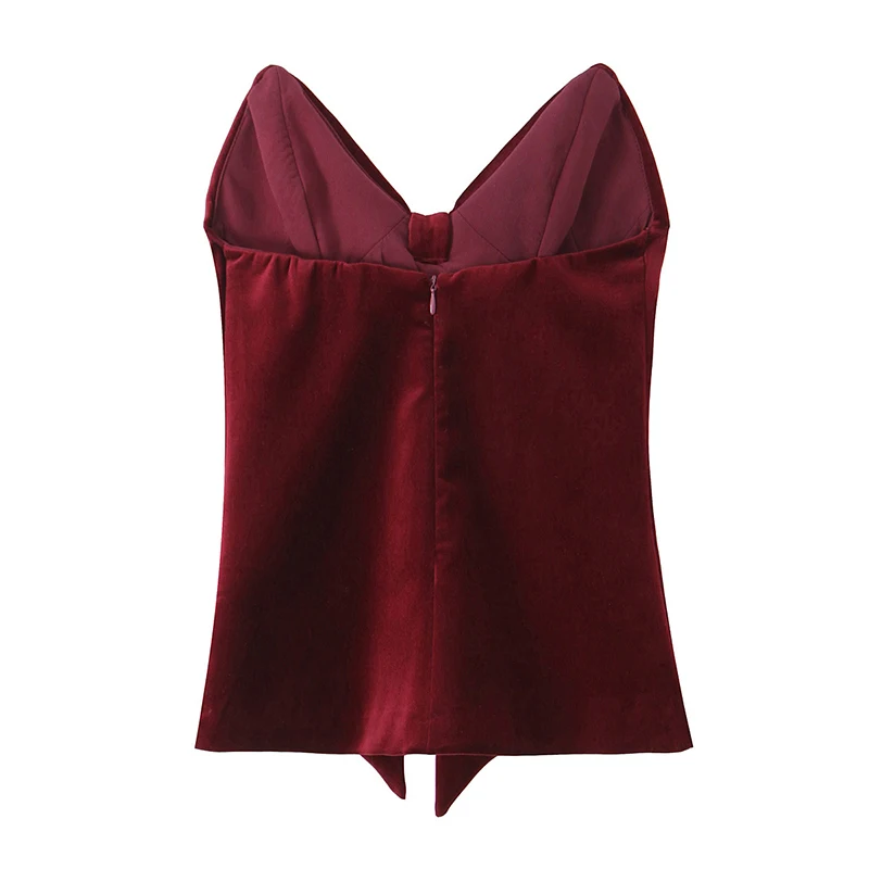 High Street Women Wine Red Velvet Bow Strapless Top Sexy Sleeveless Chic Party Crop Top ropa para mujer