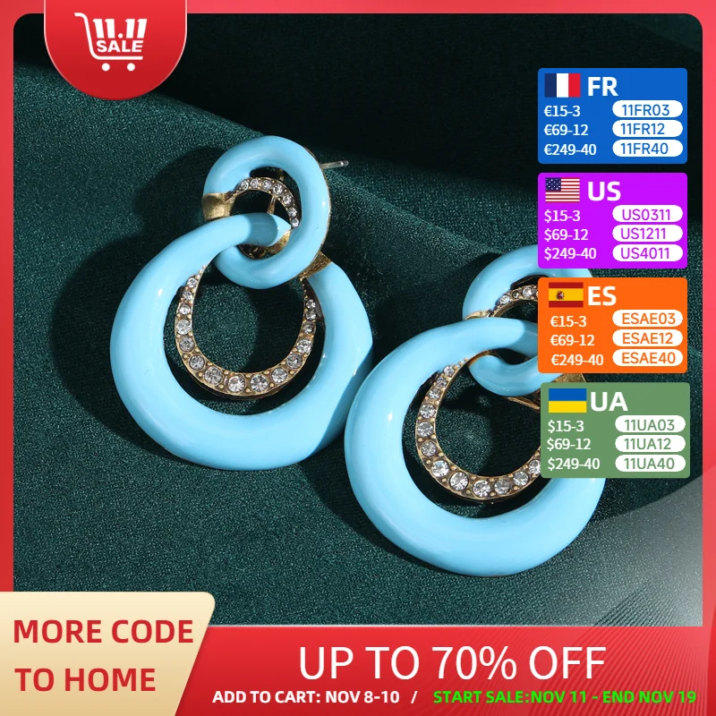 

Vintage Blue Enamel Drop Dangle Earring Luxury Dubai Jewelry Rhinestone Gold Color Accessories Women High Quality 2025 Trends