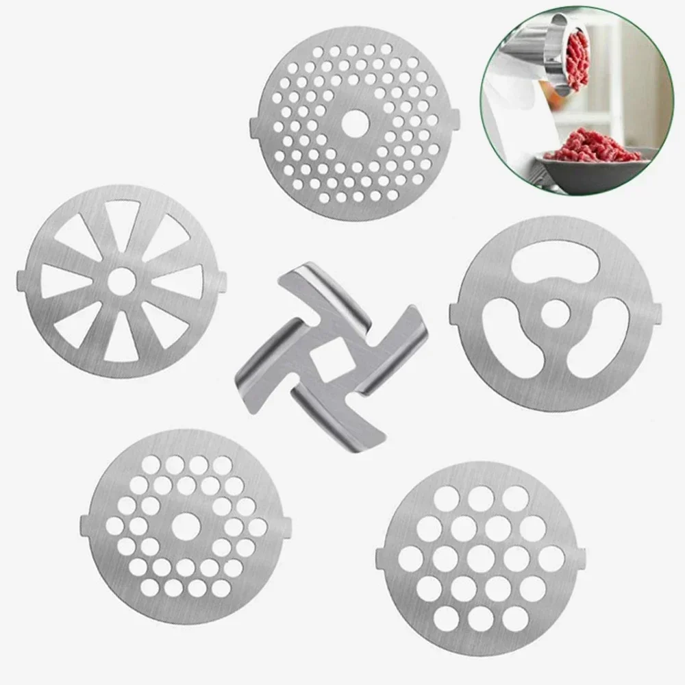 6pcs/set Stainless Steel Meat Grinder Plate Discs Plate Blade Mincer Plate Meat Grinder Replacement Kitchen Accessories