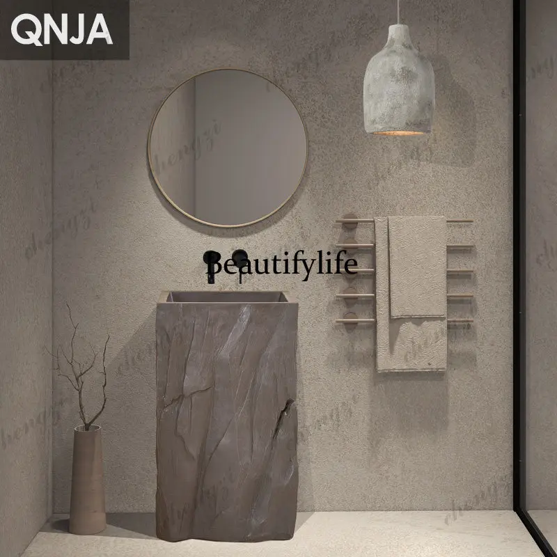Cream wind stone column basin designer integrated floor-to-ceiling wash basin art creative personality wash table