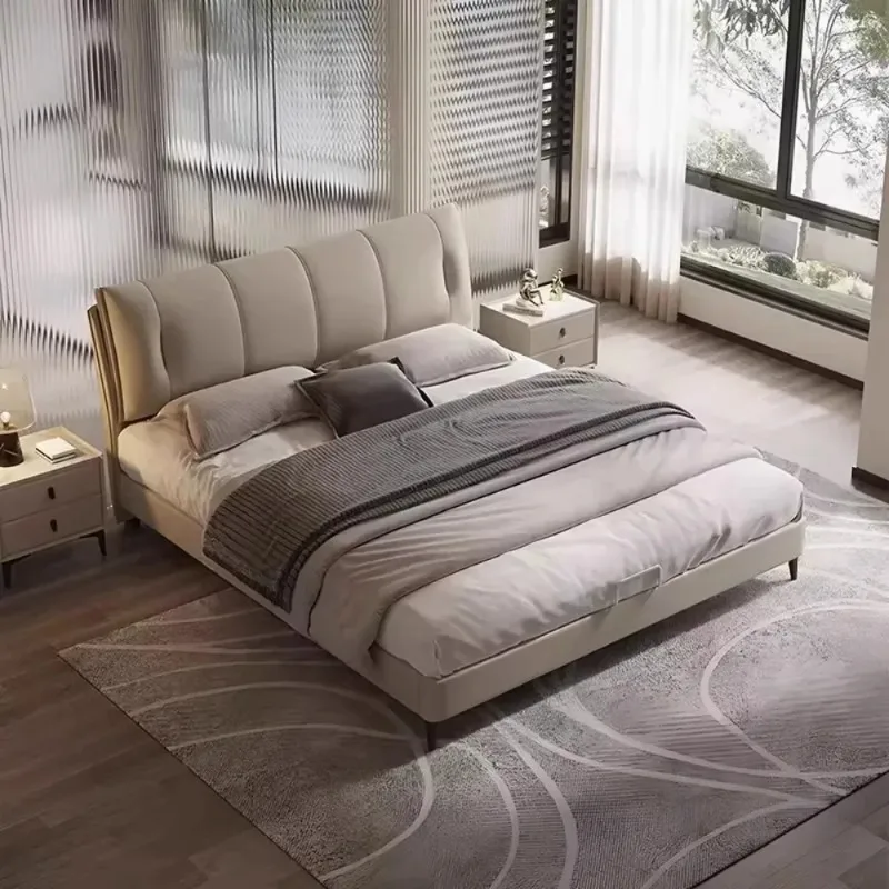 

Full Size Frame Nordic Bed Sleeping Double Upholstered King Bed Storage 180x200cm Minimalist 150x200cm Furniture Accessories