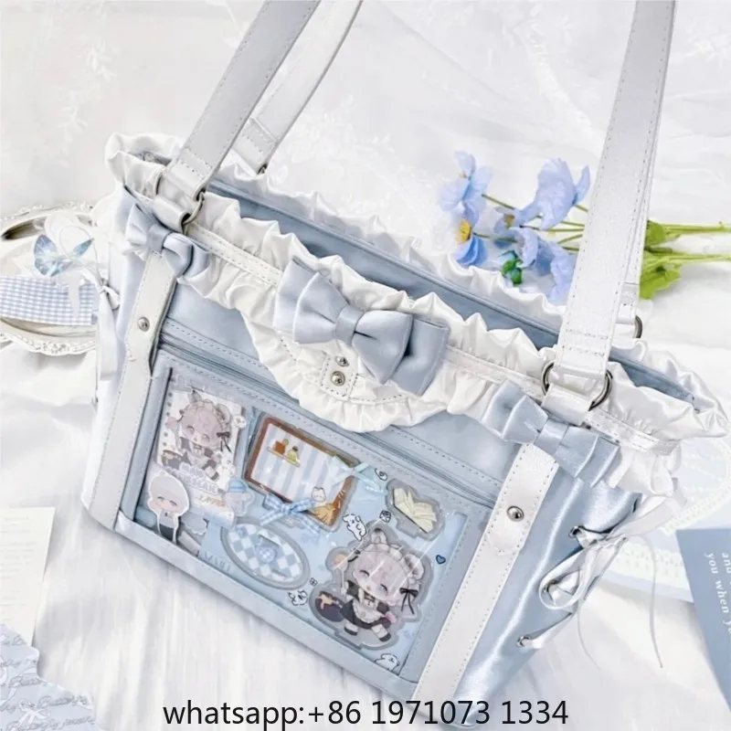 Lolita Cute Bow Shoulder Bag Ladies Harajuku Leather Square Large Capacity Ita Bag Anime Handle Purse Y2K Tote Bag 2025