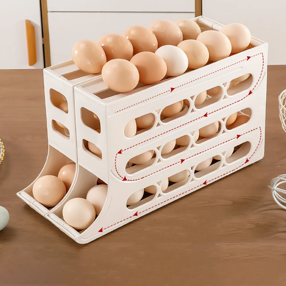 Kitchen Egg Storage Box Organizer Automatic Scrolling Egg Refrigerator Container Holder Plastic Shockproof Food Rack Acceesories