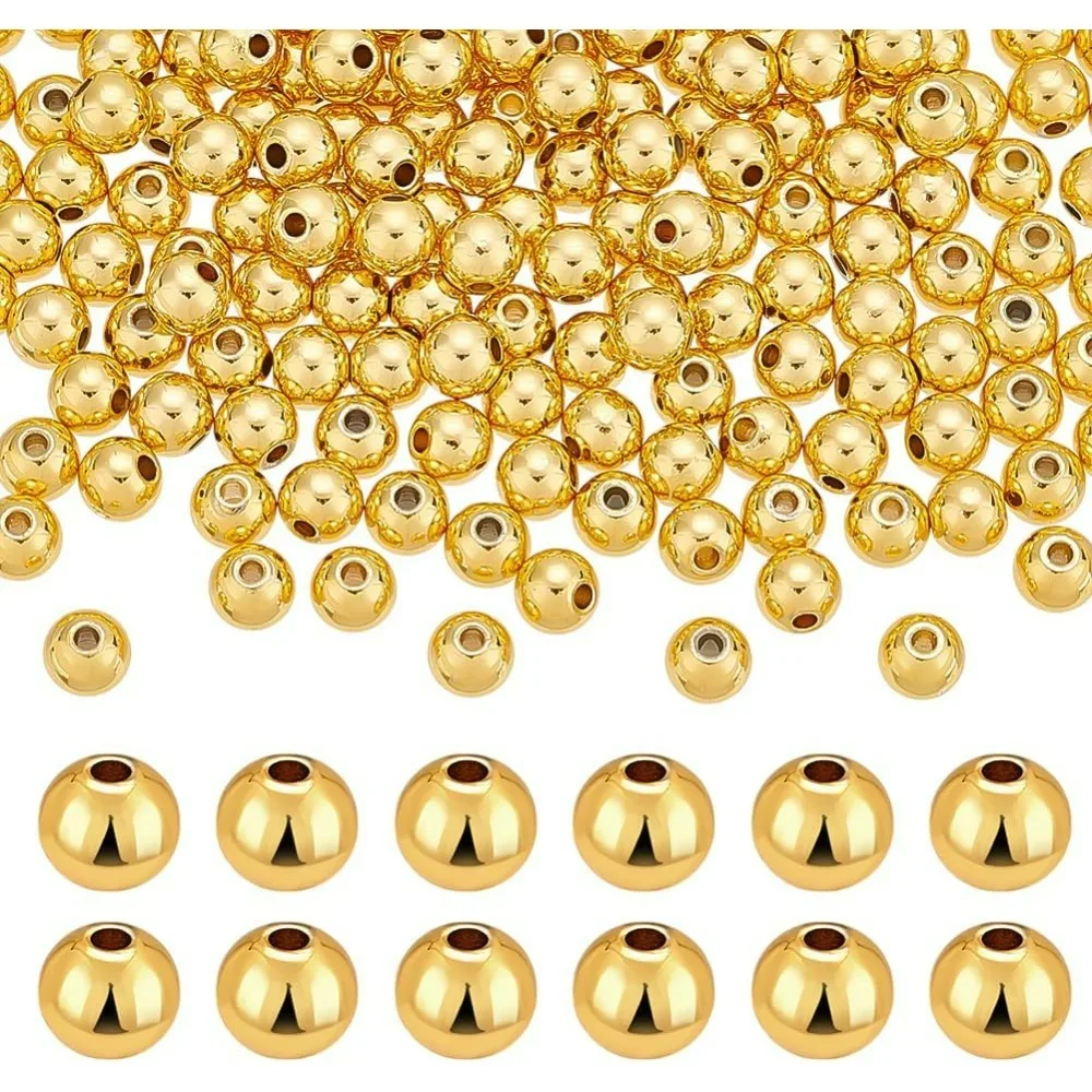 

150 шт., 14 К, бусины, латунные бусины-разделители, 6 мм, бусины, металлические бусины для браслета, круглые шариковые бусины, маленькие свободные бусины-разделители