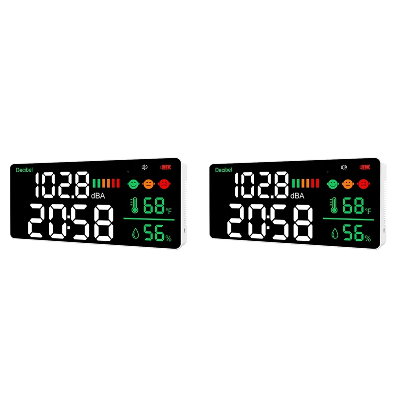 HOT SALE 2X Decibel Meter Wall Hanging Sound Level Meter 30-130DB Range 8.6 Inch Large LED Display Noise Time Temperature