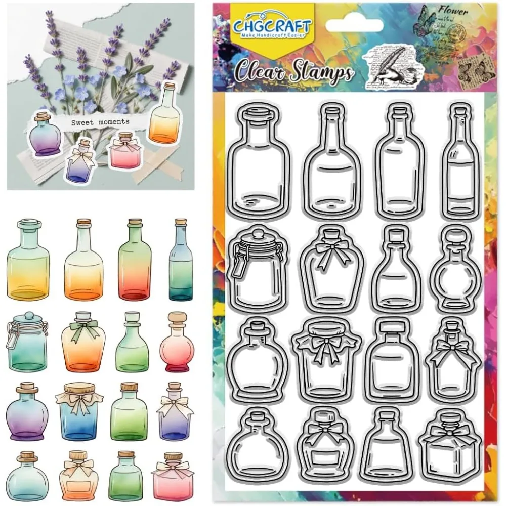 Various Bottle Style Clear Stamps Glass Bottle and Inkwell Stamp Seal for DIY Scrapbooking and Card Making Paper Craft