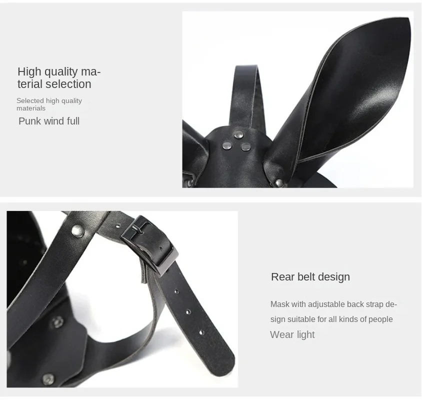 หน้ากากฮาโลวีนสามมิติลายกระต่ายแนวเทศกาลสตีมพังก์หน้ากากหนังกระต่าย3D หน้ากากคอสเพลย์กระต่าย PU