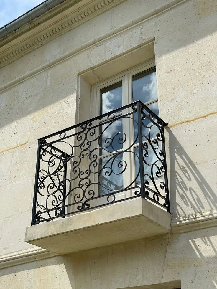 التخصيص درابزين شرفة الحديد المطاوع الحديثة | درابزين مسحوق مضاد للصدأ مع مسامير أمان للشرفات والسلالم #2