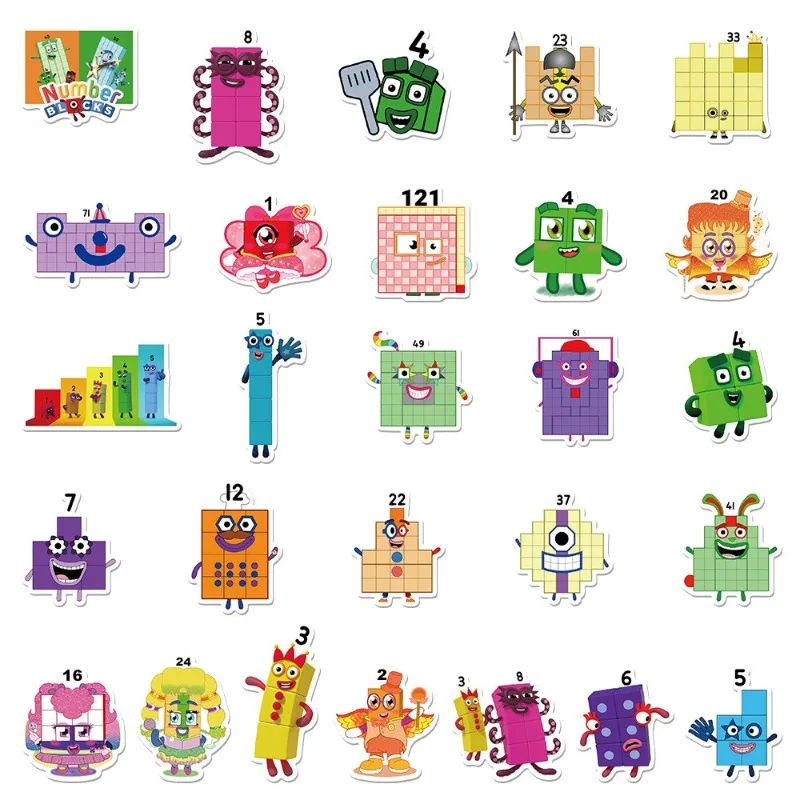 Numberblocks Adesivos dos desenhos animados, Mala, Water Cup, Papelaria, Telefone móvel, Carro, Scooter, Laptop, Frigorífico Decoração, 50pcs