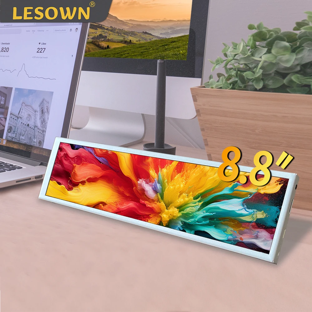 LESOWN 7.9 8.8 11.3 inch Long Bar HDMI Monitor IPS mini Sub Screen Extender Stretched Strip Display for Aida64 PC Laptop White