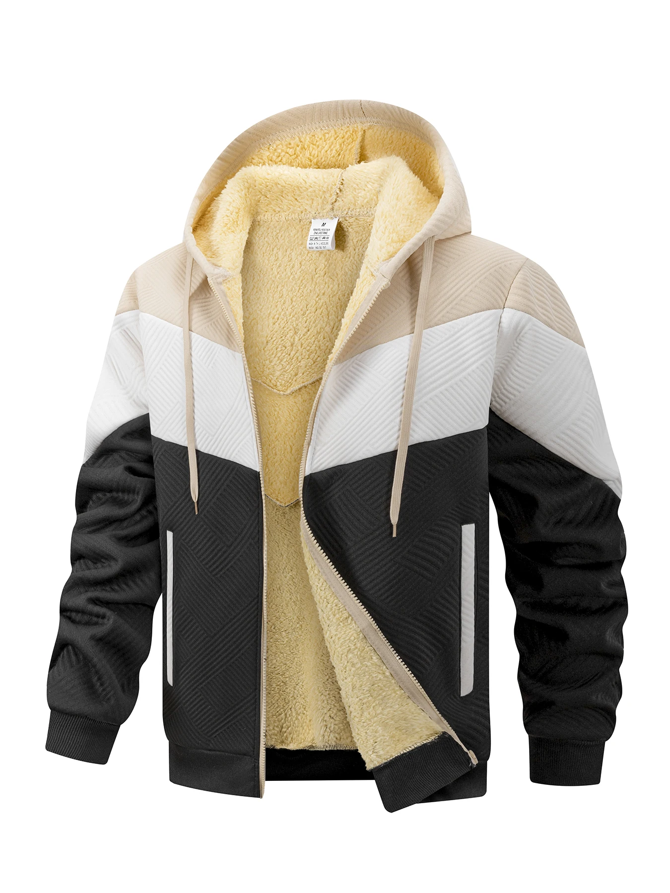 الشتاء الرجال المرقعة هوديي سترة في الهواء الطلق ملابس رياضية كاجوال الشارع أزياء الرجال الصوف الحراري سستة مقنعين البلوز #5
