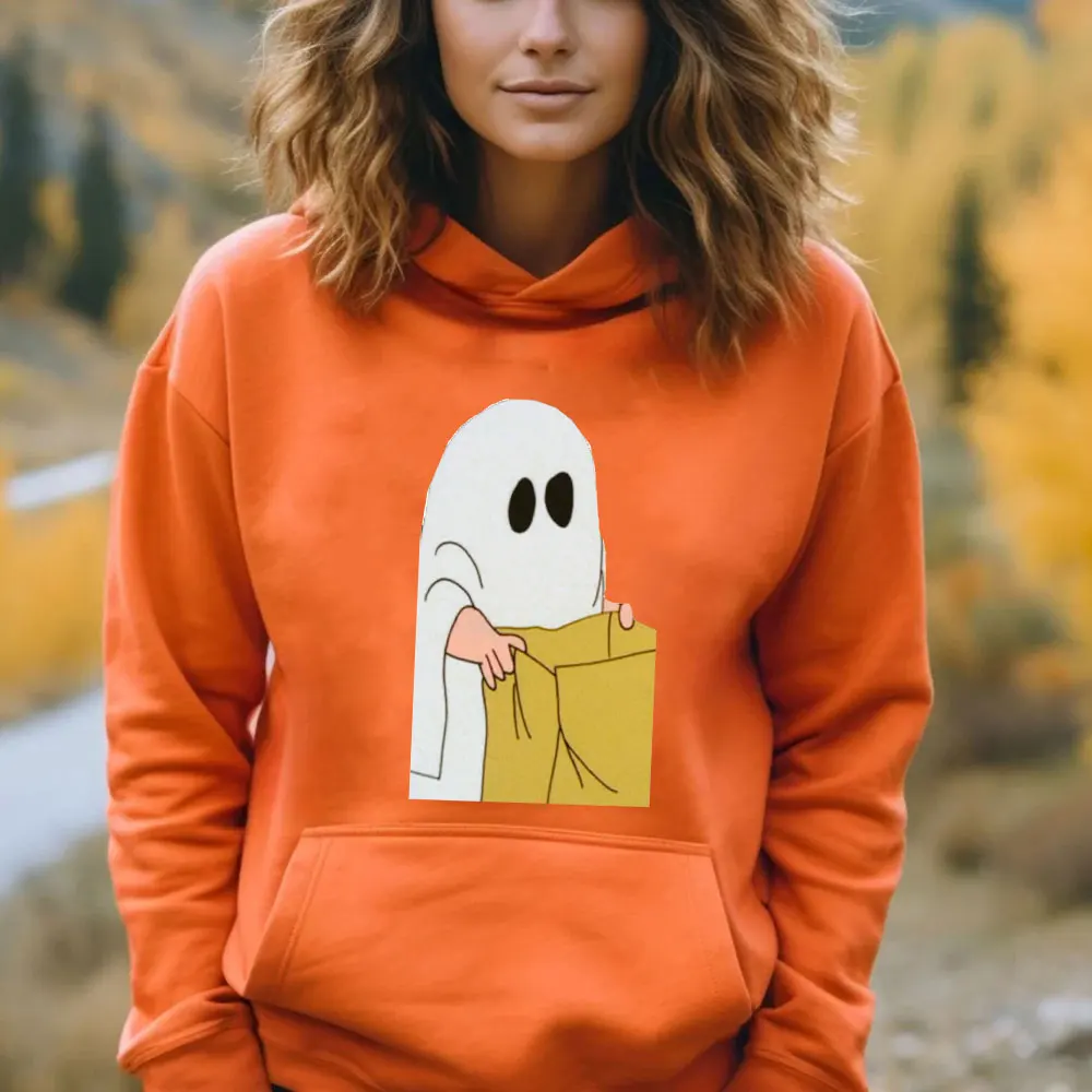 Autumn Winter Halloween Ghost Boo Trick or Treat Orange Graphic Hoodies Woman Kawaii Creative All Saints' Day Hoody Men Tops