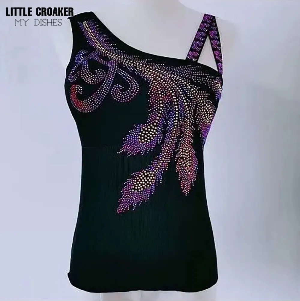 

Spring Summer Stretch Aesthetic Tops Camisoles & Tanks Assymmetrical One Shoulder Neck Rhinestone Phoenix Tail Tank Top