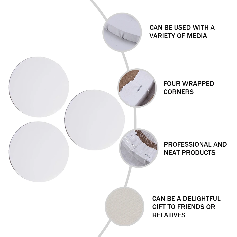 

3 pcs Round Blank Art Canvas Wooden Stretched Cotton Panels Oil Painting Frame Diy Drawing Boards For Acrylic Gouache Tempera