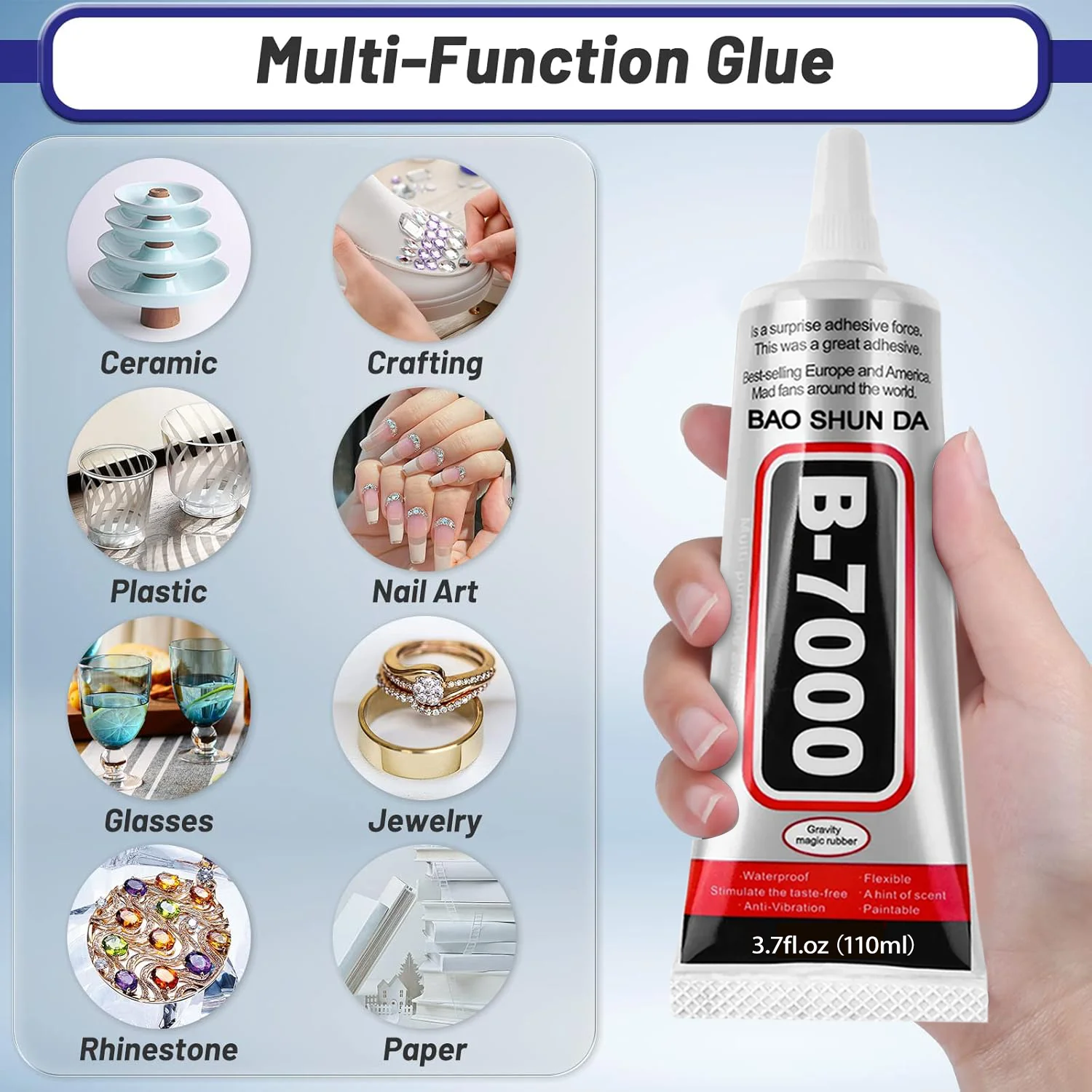 B7000 Jewelry Screen Border Glue Waterproof Clear Adhesive, Universal Glass Bonding Agent, Repair Point Drill Rhinestone DIY Bonding Elastic Glue Tool, 15/25/50/110ml,1-3pcs. image 6