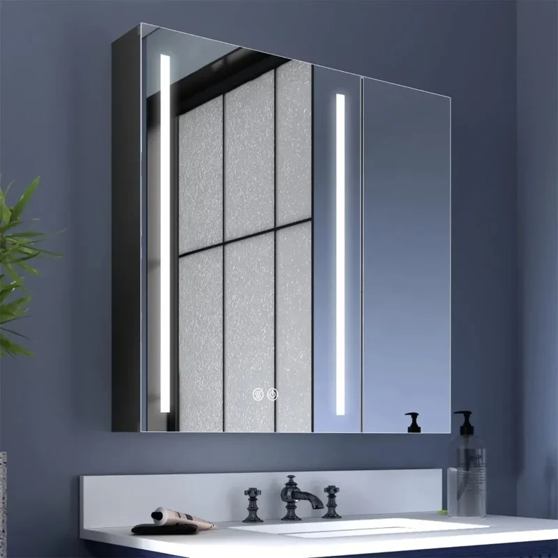 Bathroom Furniture Stainless Steel anti-fog LED light Bathroom Vanities led cabinet mirror Mirror Cabinet