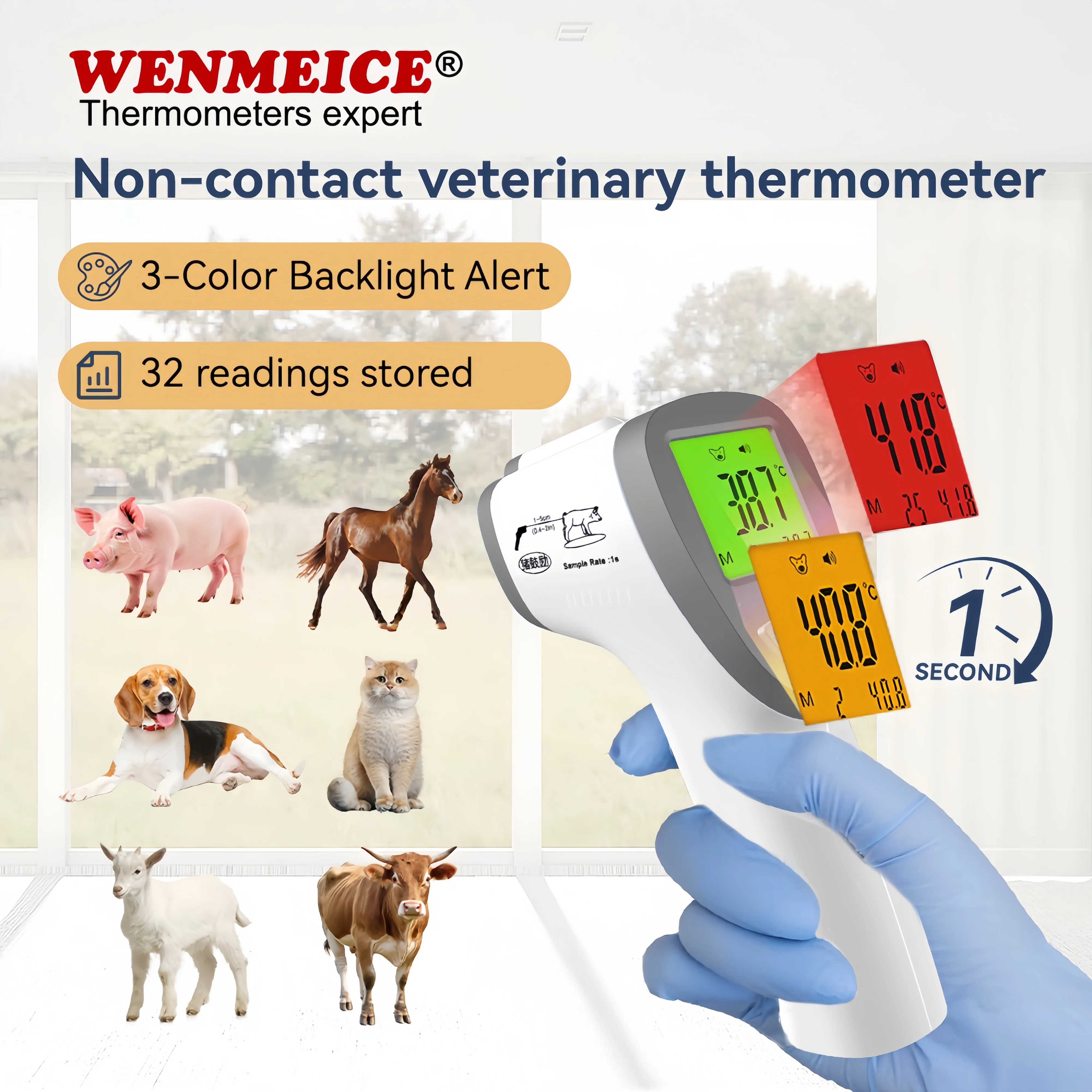 

WENMEICE Pet Dog Cat Non-Contact Infrared Thermometer Veterinary Electronic Thermometer for Home Clinic Use Veterinary Equipment
