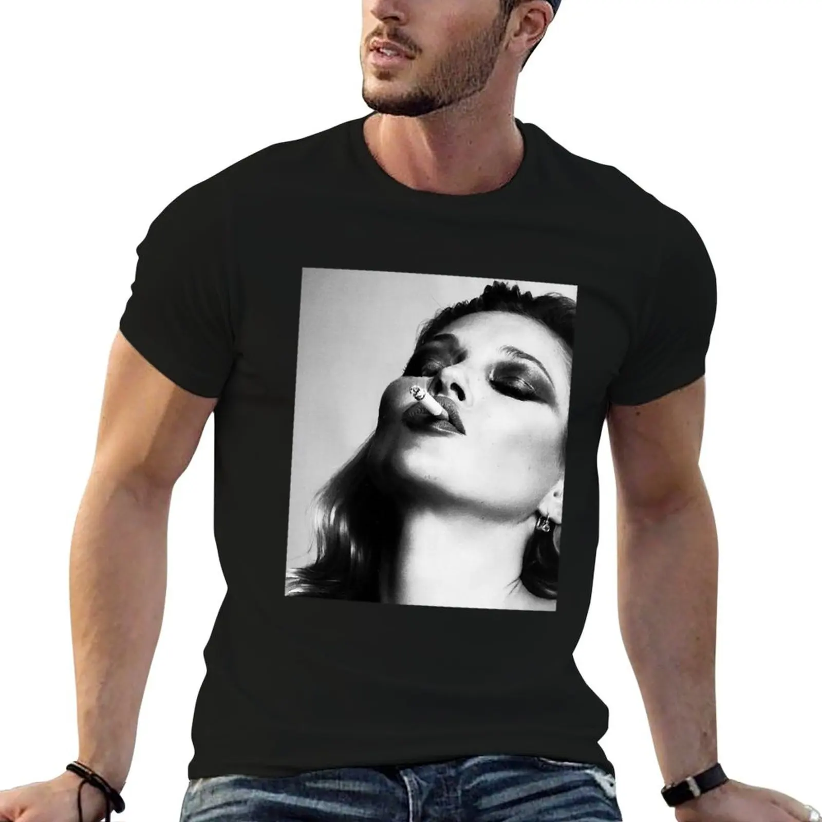 kate moss smoking y2k grunge aesthetic T-Shirt quick drying graphic shirts vintage men t shirts high quality