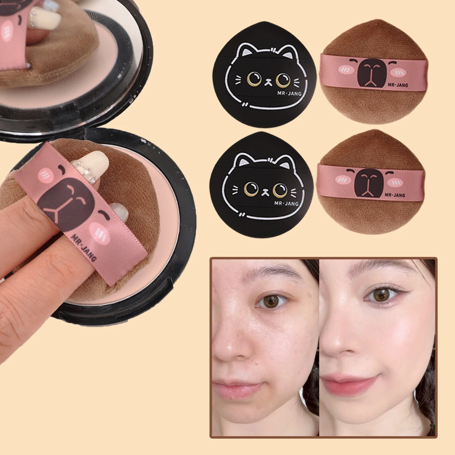 10 Uds. Cojín de aire de doble cara de dibujos animados, esponja para polvos sueltos, base cosmética, esponja para herramientas de maquillaje amigable con la piel seca y húmeda