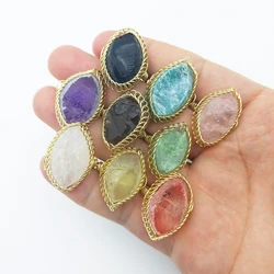 Natural Crystal Adjustable Ring, Reiki Citrine Rose Quartz Amazonite Amethyst Woman Jewelry, Gemstone Jewelry
