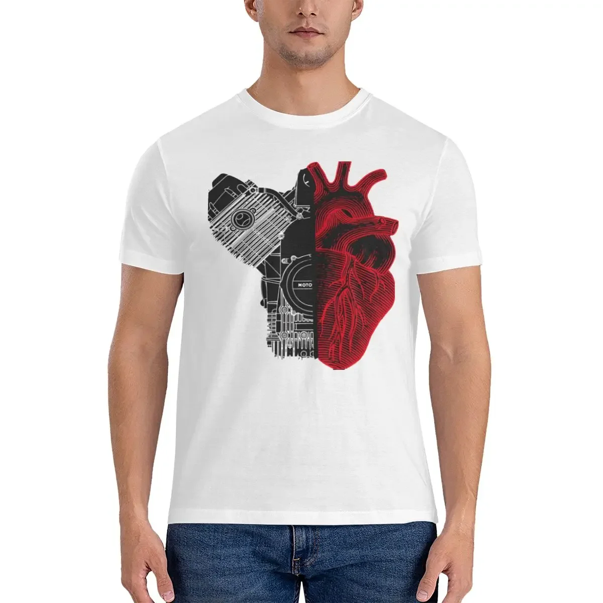 Ho Un Cuore Bicilindrico On Black T Shirts Men 100% Cotton Creative T-Shirt Crewneck Motorcycle Guzzi Special Tees Short Sleeve