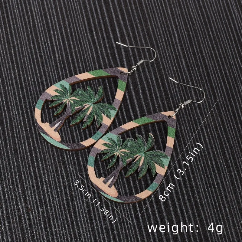 1 pair Holiday Wind Tropical Sand Beach Coconut Tree Pendant Earrings Wooden Drop Earrings Women's Jewelry