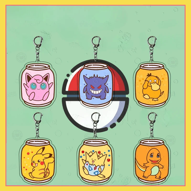 New Pokemon Cartoon Acrylic Keychain Pokemon Pikachu Duck Couple Bag Pendant Cross border Foreign Trade Keychain Children's Gift