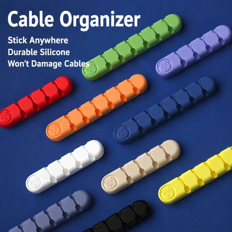 Bear Shaped Silicone Cable Holder Desktop Wire Fixing Clip Cord Organizer Fit Charging Earphone Wire Anti-slide Self-adhesive
