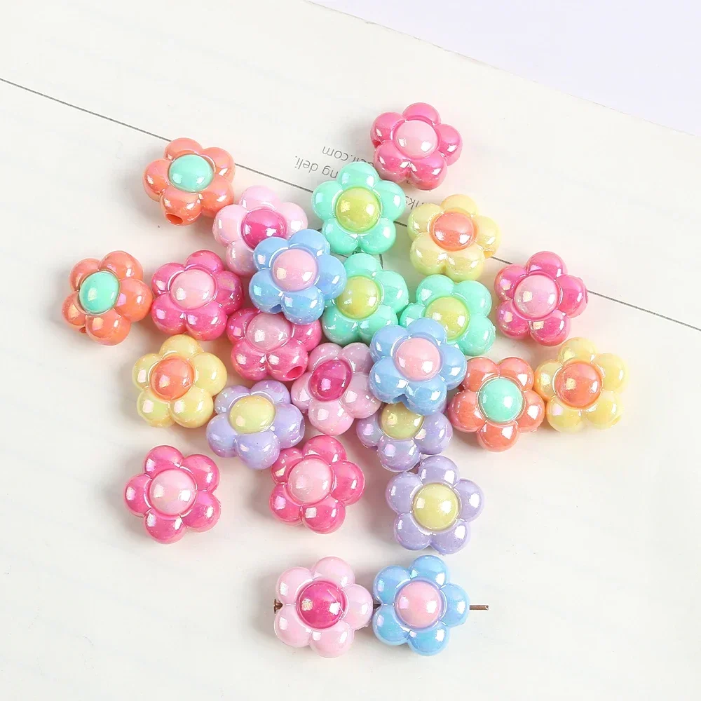 10pcs 16mm AB Color Sunflowers Acrylic Loose Spacer Beads for Jewelry Making DIY Bracelets Hair Accessories