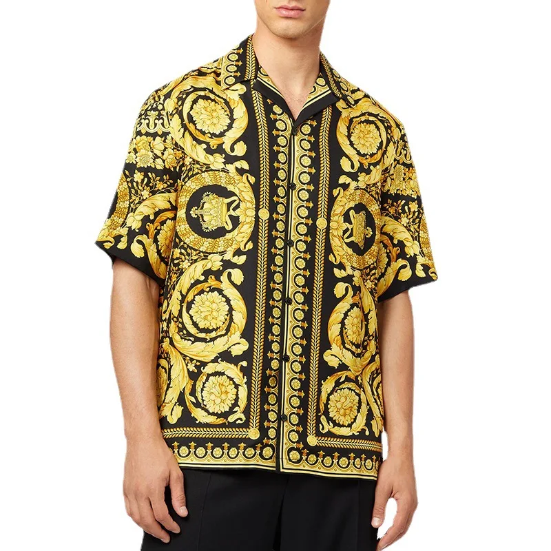 New casual tops for the spring and autumn seasons. Slim-fitting, stylish long-sleeved printed shirts for men vintage clothes