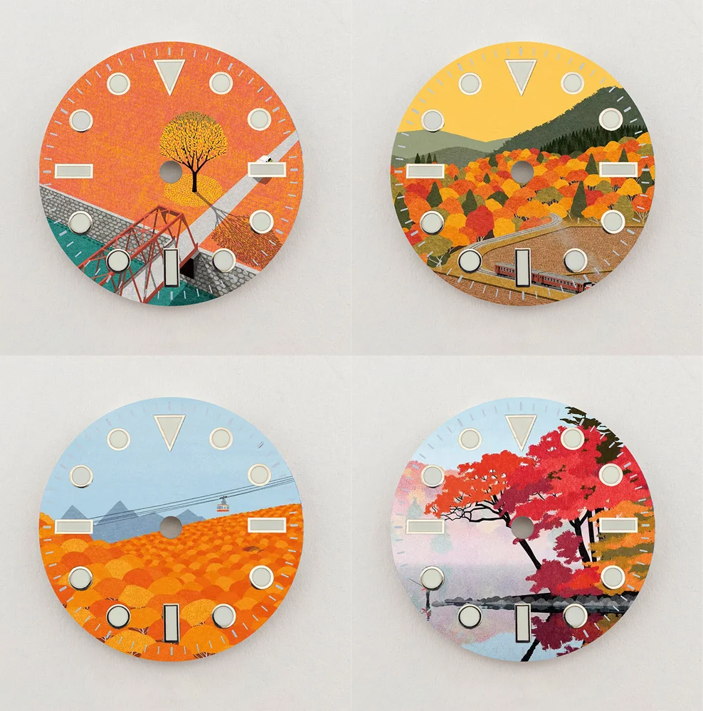 Nh35 dial natural paisagem criativa dial 28.5mm dial nh36 dial cor personalizada se encaixa nh35/36 movimento relógio peças de substituição