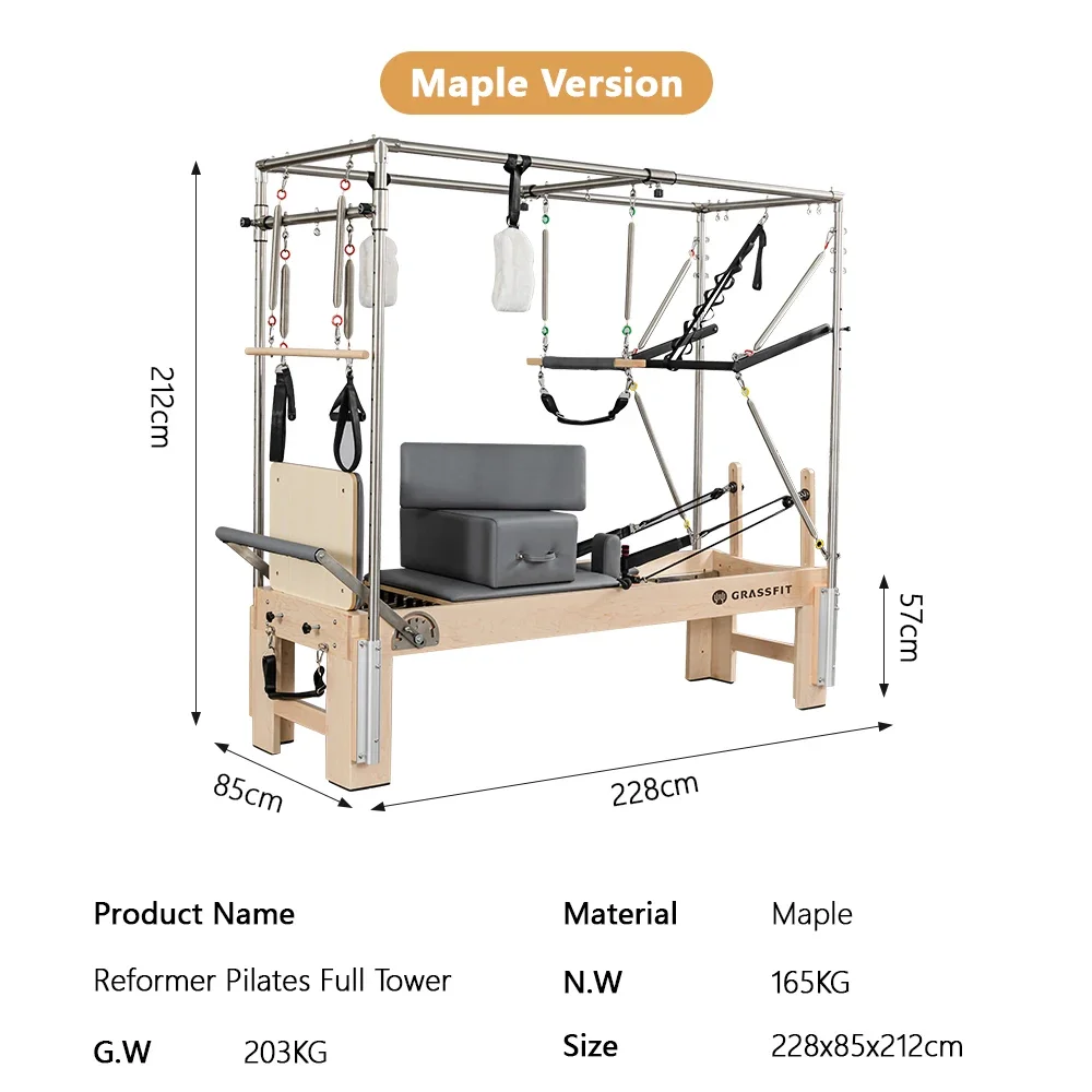 カスタマイズされた多機能ピラティス機器、完全な空中ブランコキャデラックを備えたメープルウッドリフォーマー、新しいデザイン