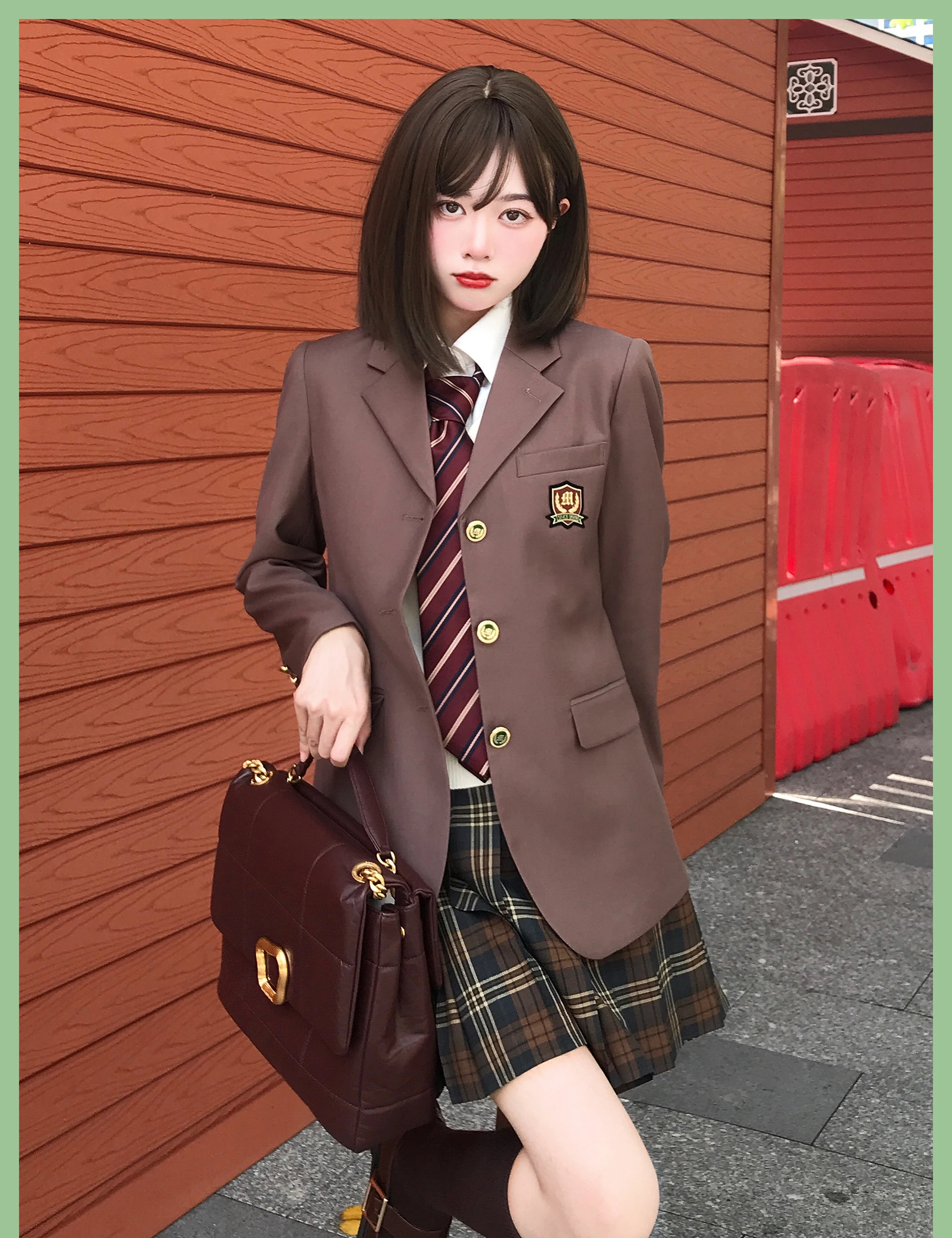 Uniforme scolaire japonais pour étudiante, veste trempée, uniforme de campus, haut blazer, rouge clair, marron, printemps, automne, Corée, JK