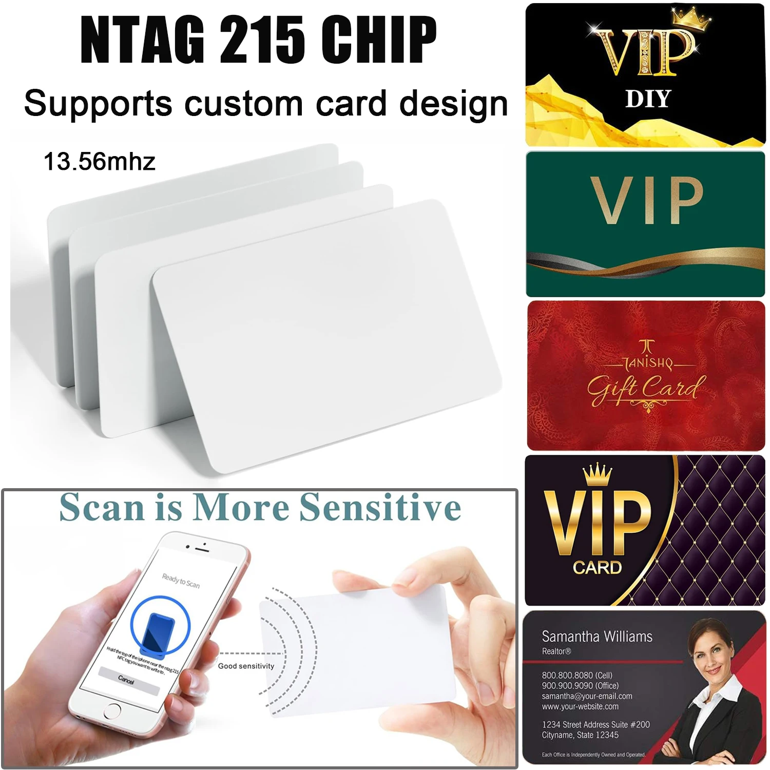 NFC Cards NFC Tags NFC 215 Card White Blank NFC Business Card NFC Tags 504 Bytes For Phones Devices Digital RFID Smart 13.56MHz