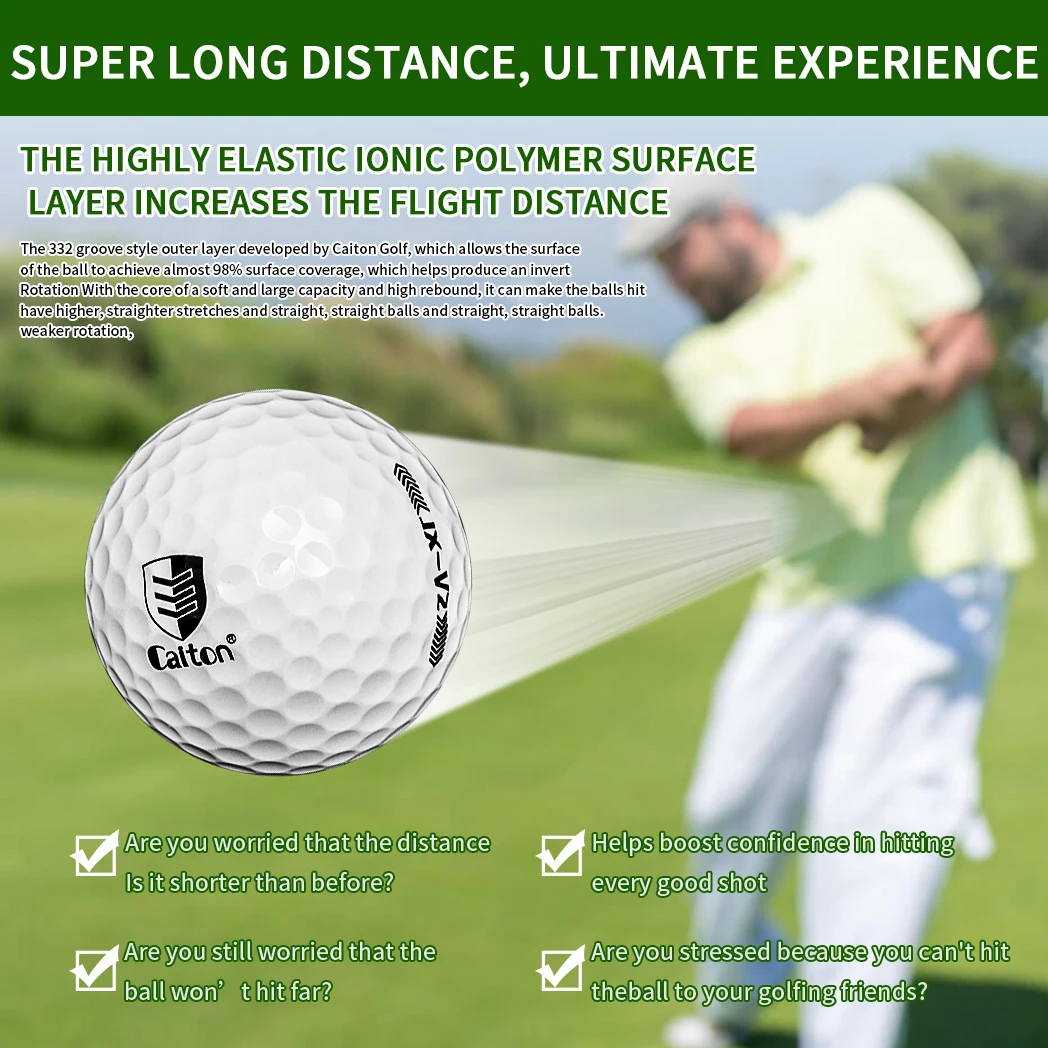 Caiton - Ultra-long distance golf ball, double core, aerodynamic design, flight increased by 40 yards +, 12/6/3pcs（opt）