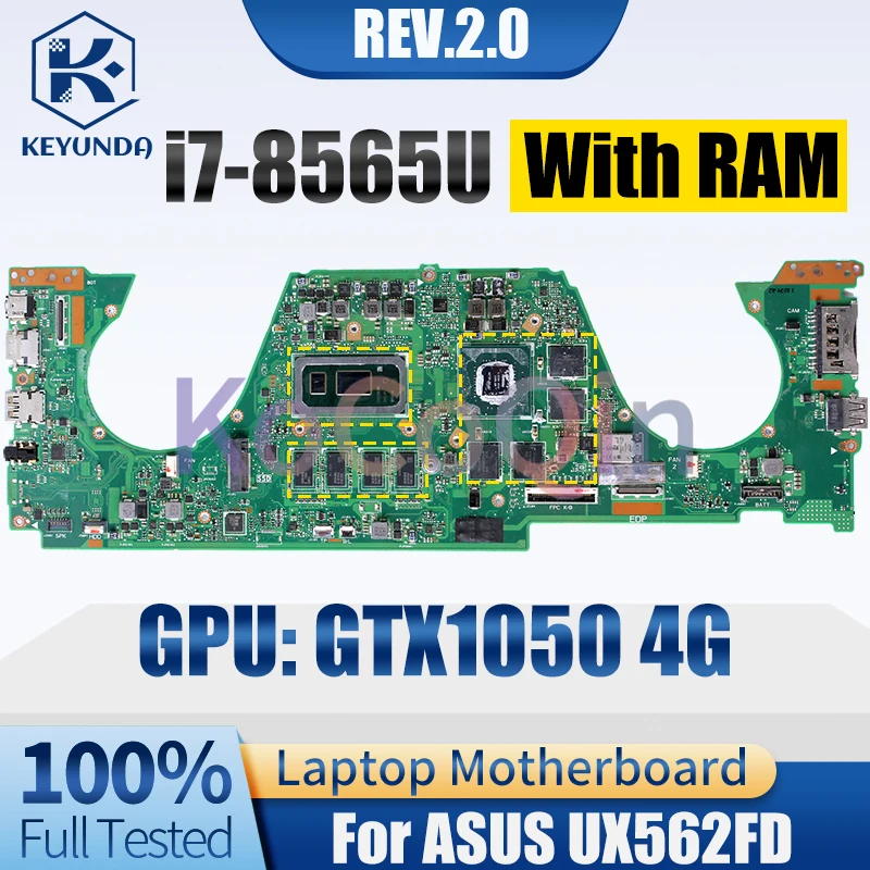 REV.2.0 For ASUS UX562FD MAIN BOARD SREJP i7-8565U GTX1050 4G N17P-G0-A1 With RAM Notebook Mainboard