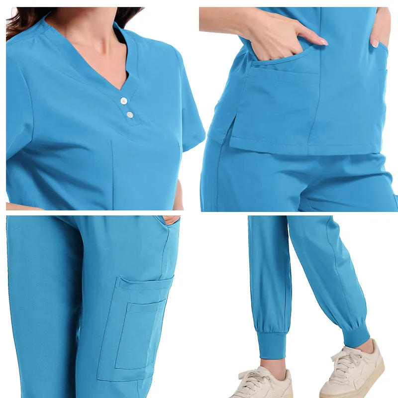 معطف المختبر ملابس العمل السريرية الدعك الطبية الزي الرسمي للنساء ممرضة طبيب عيادة ملابس العمل متعدد الألوان مجموعة الجمال سراويل للجري