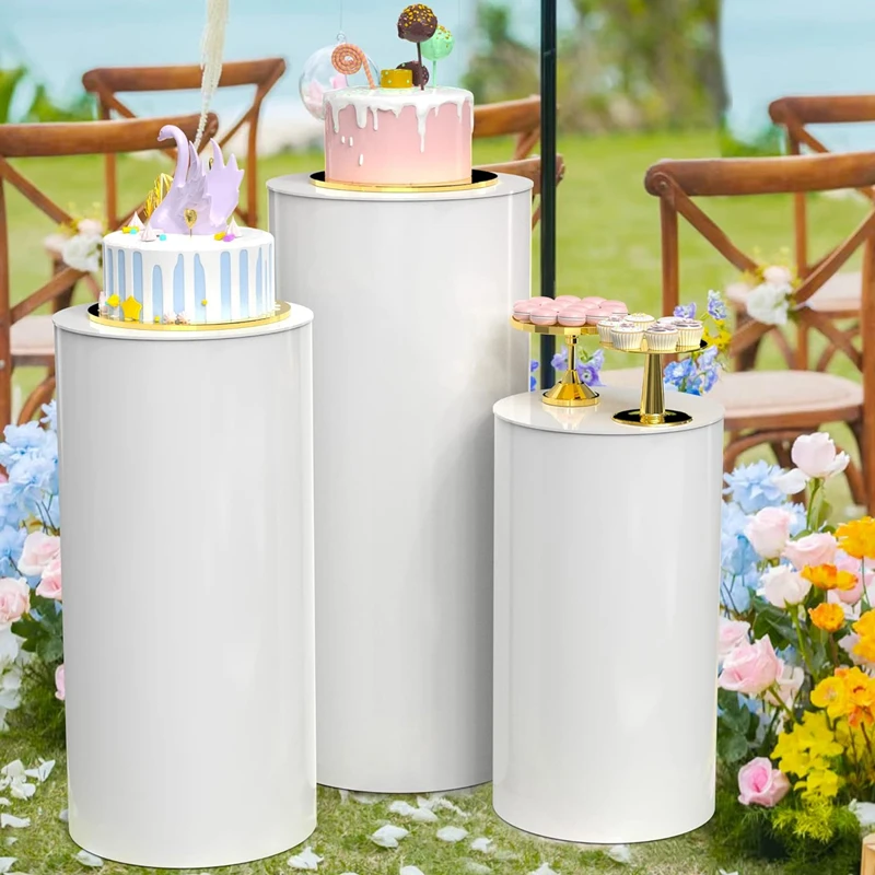 Cylinder Pedestal Stands 3Pcs White Round Cylinder Pedestal Display Plinth Pillars for Wedding Party Decor