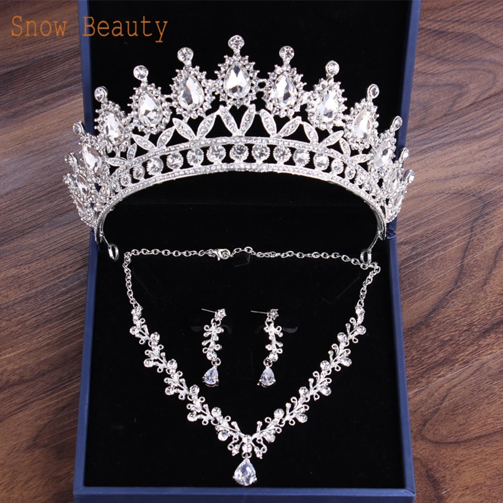 A46 Groothandel Bruiloft Kroon Oorbel Set Verjaardagsfeestje Bruiloft Tiara Premium Hoofddeksels Prinses Strass Hoofddeksel Hoofdtooi