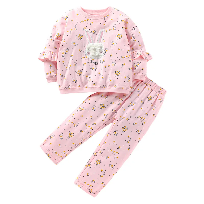 Little maven 2024 Baby Girls Clothes Sets Pink Cotton Thick Casual Clothes for Autumn and Winter Lovely Rabbit Comfort Sets