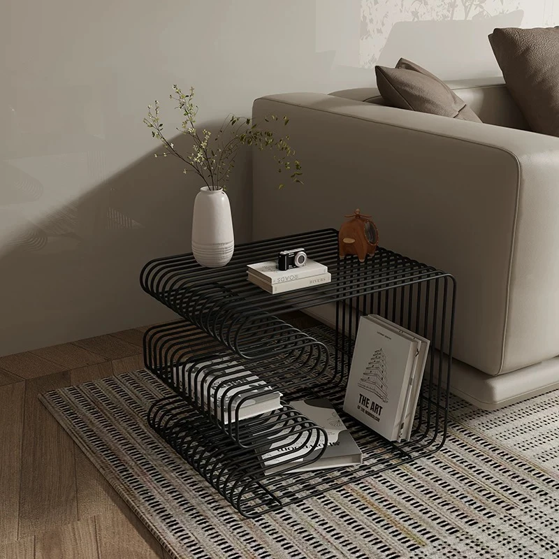 k*-Iron Art lined Coffee Table,Living Room Side Table,Creative Storage Rack,Metal Tea Table,Creative