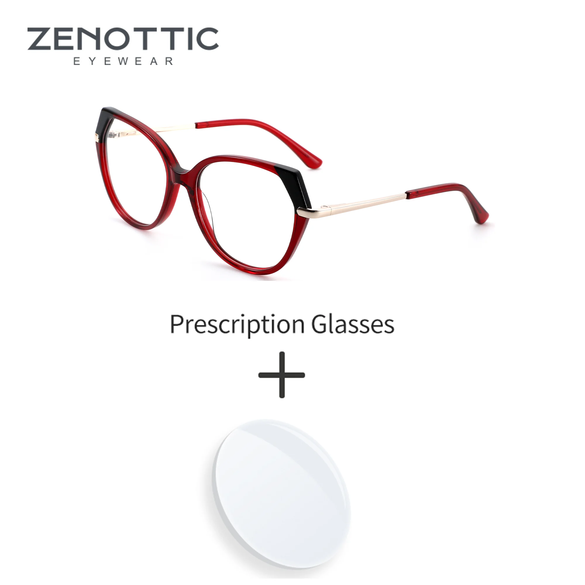 

ZENOTTIC L Size Acetate Polygon Prescription Glasses For Women Anti Blue Light Photochromic/Progressive Optical Eyeglasses