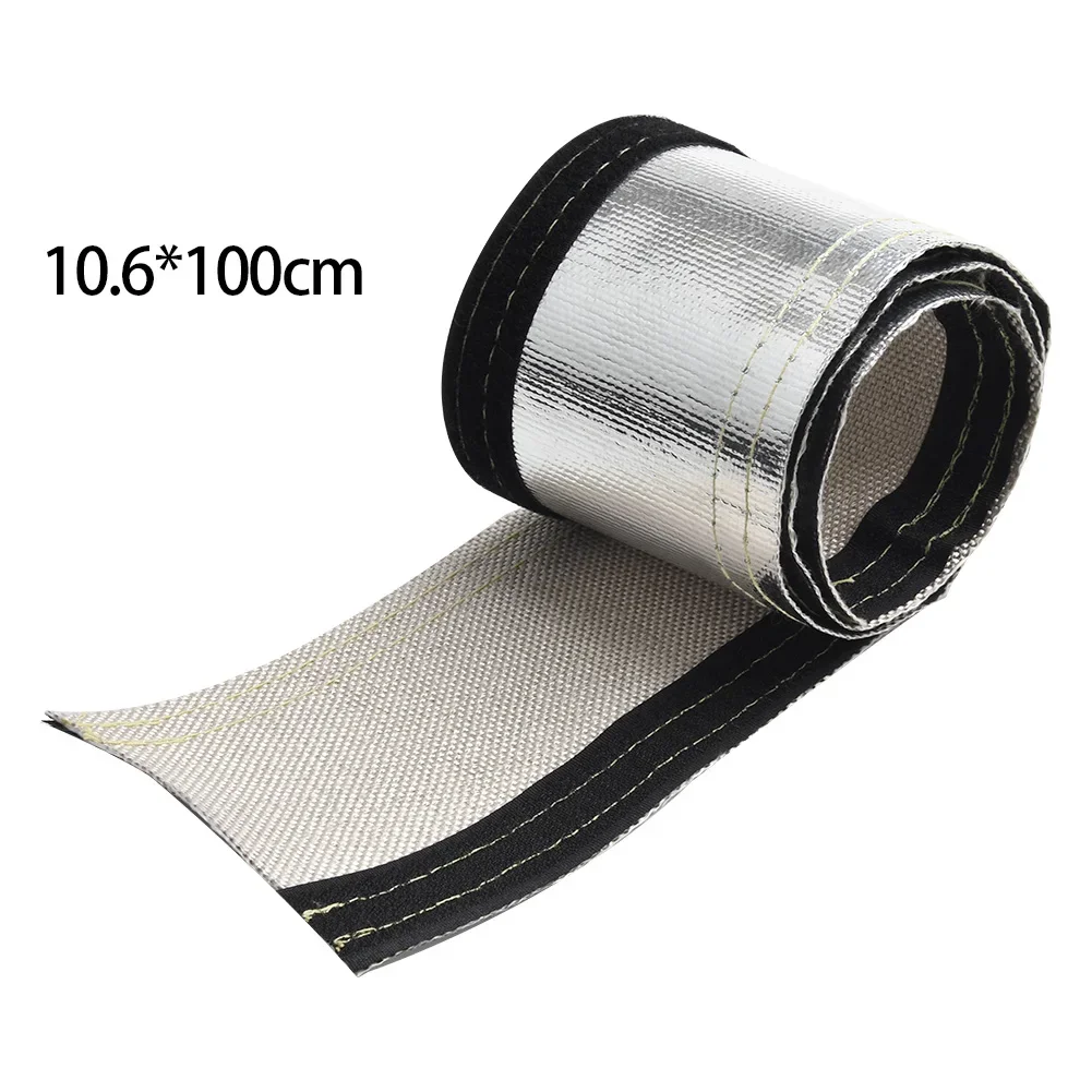 1pc Exhaust Pipe Insulation Thermal Heat Wrap Insulation Fiberglass Metallic Heat Shield Sleeve Wire Hose Cover Tube 60*10.6cm