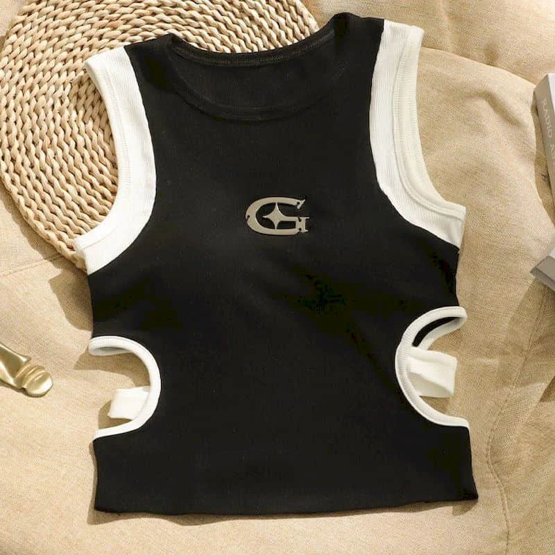 Obcisła kamizelka dla kobiet Sweet Cool Hole Design Cropped Underwaist American Style Vintage Casual Tanks bez rękawów Odzież damska
