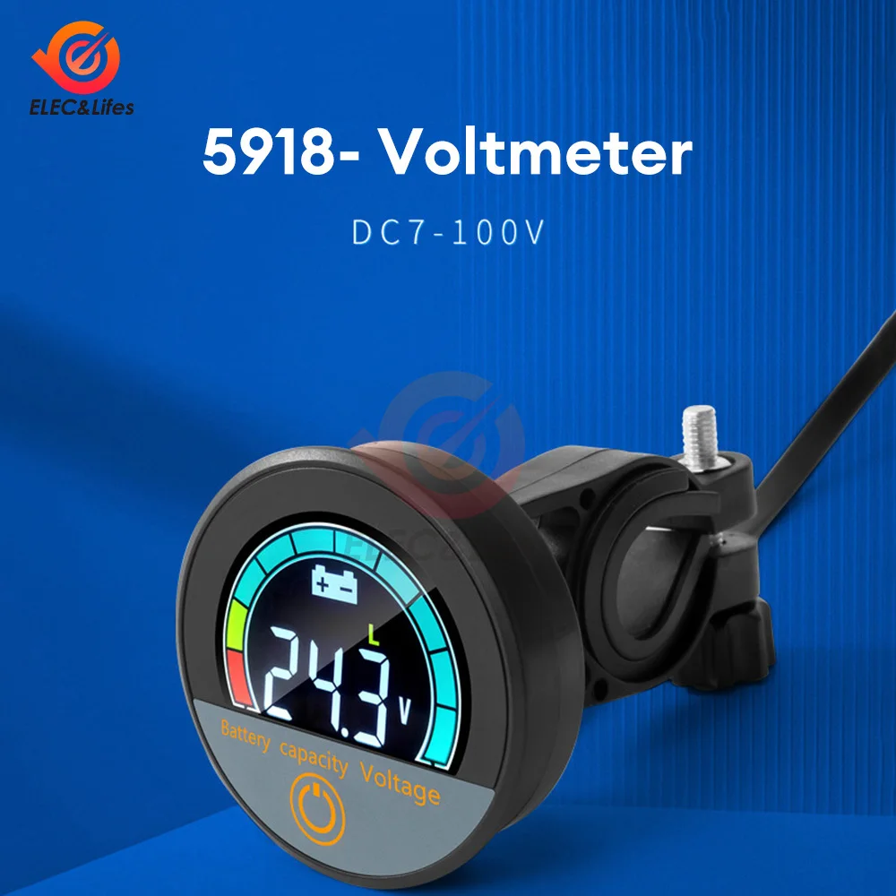 Led Digital Carro Voltímetro Chumbo Ácido Lítio Bateria Tensão Monitor Testador de Bateria Impermeável dc 8100v Painel Redondo