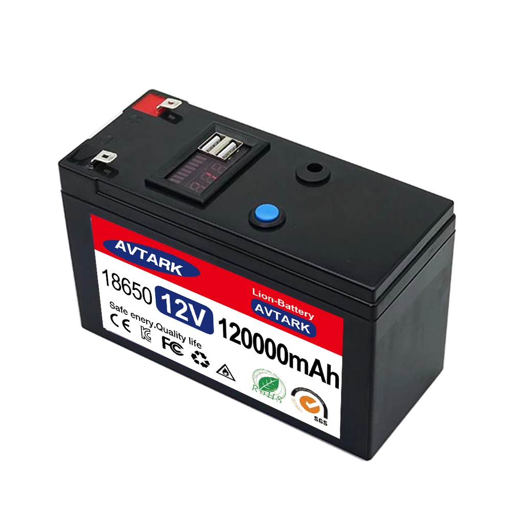 12V Battery 120Ah 18650 lithium battery pack Rechargeable battery for solar energy electric vehicle battery+12.6v3A charger