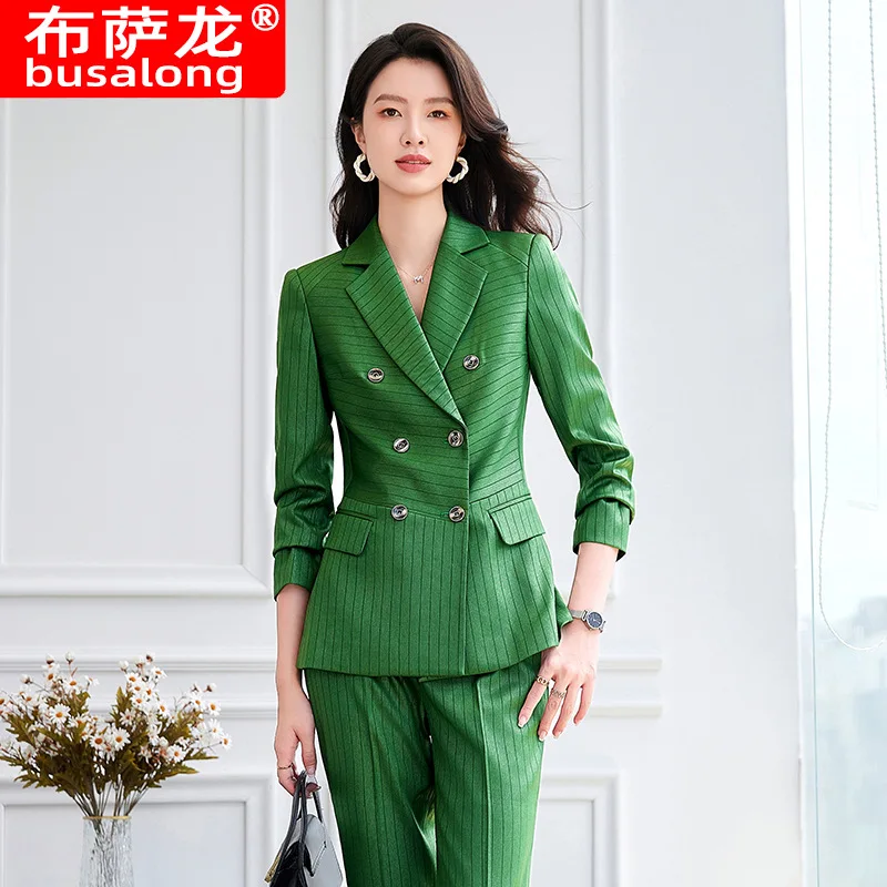 

2024Professional Tailored Suit Suit Women's Fall Winter Fashion Elegant Graceful Slim Striped Suit Business Commute Work Clothes